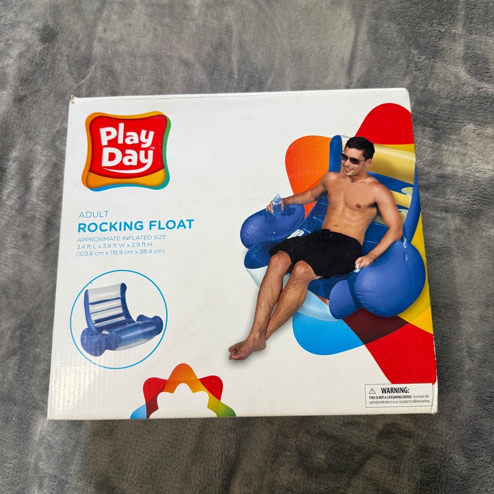 Play Day Rocking Float Adult Blue Inflatable Pool Lounger NEW OPEN BOX Summer